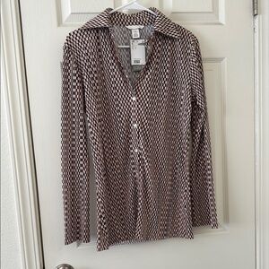 Women New H& M Brown, Black and Cream Button Up Checkered Shirt